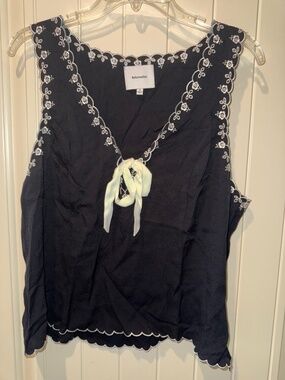 Reformation Marlena Top Anthropologie Blouse In Black Embroidered SIZE 12